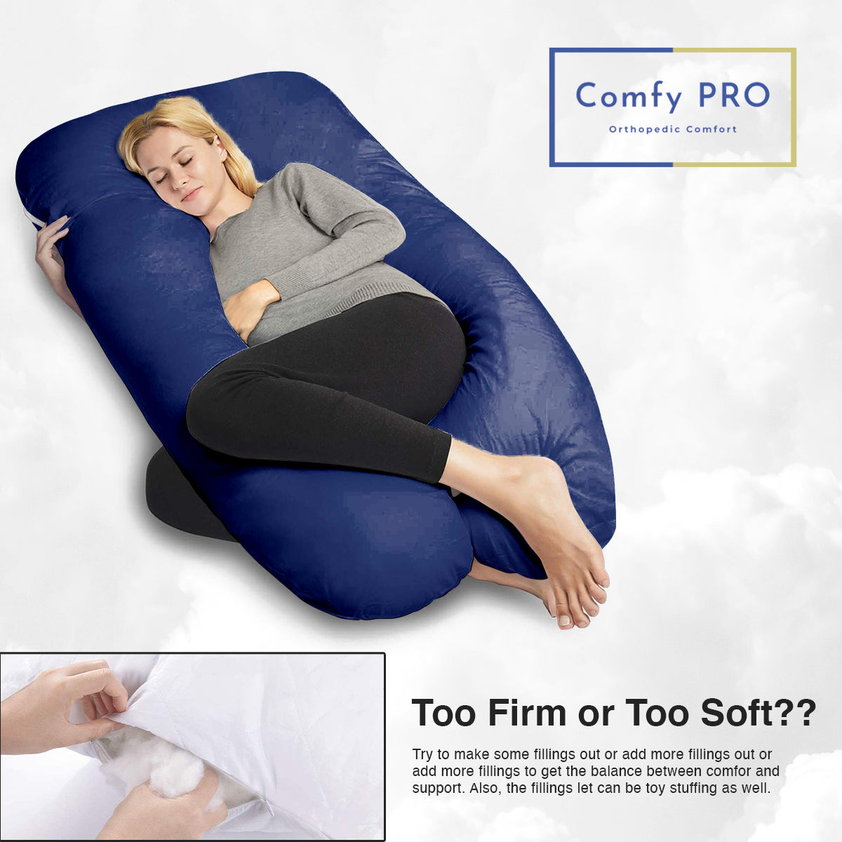 U-Shaped Pregnancy Pillow with Navy Blue Velvet Cover - ComfyPro Canada