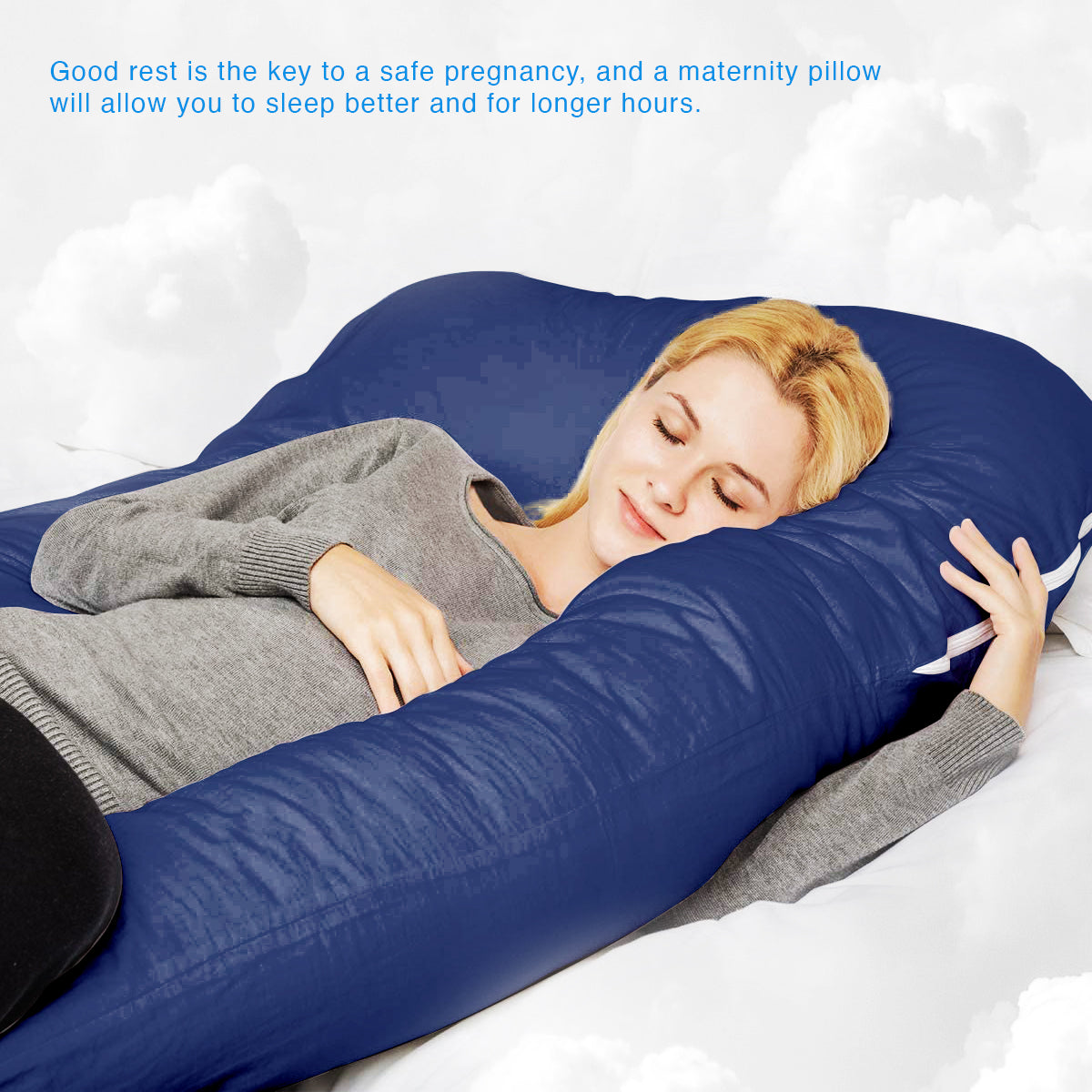 U-Shaped Pregnancy Pillow with Navy Blue Velvet Cover - ComfyPro Canada