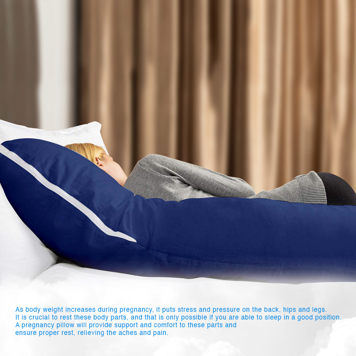 U-Shaped Pregnancy Pillow with Navy Blue Velvet Cover - ComfyPro Canada