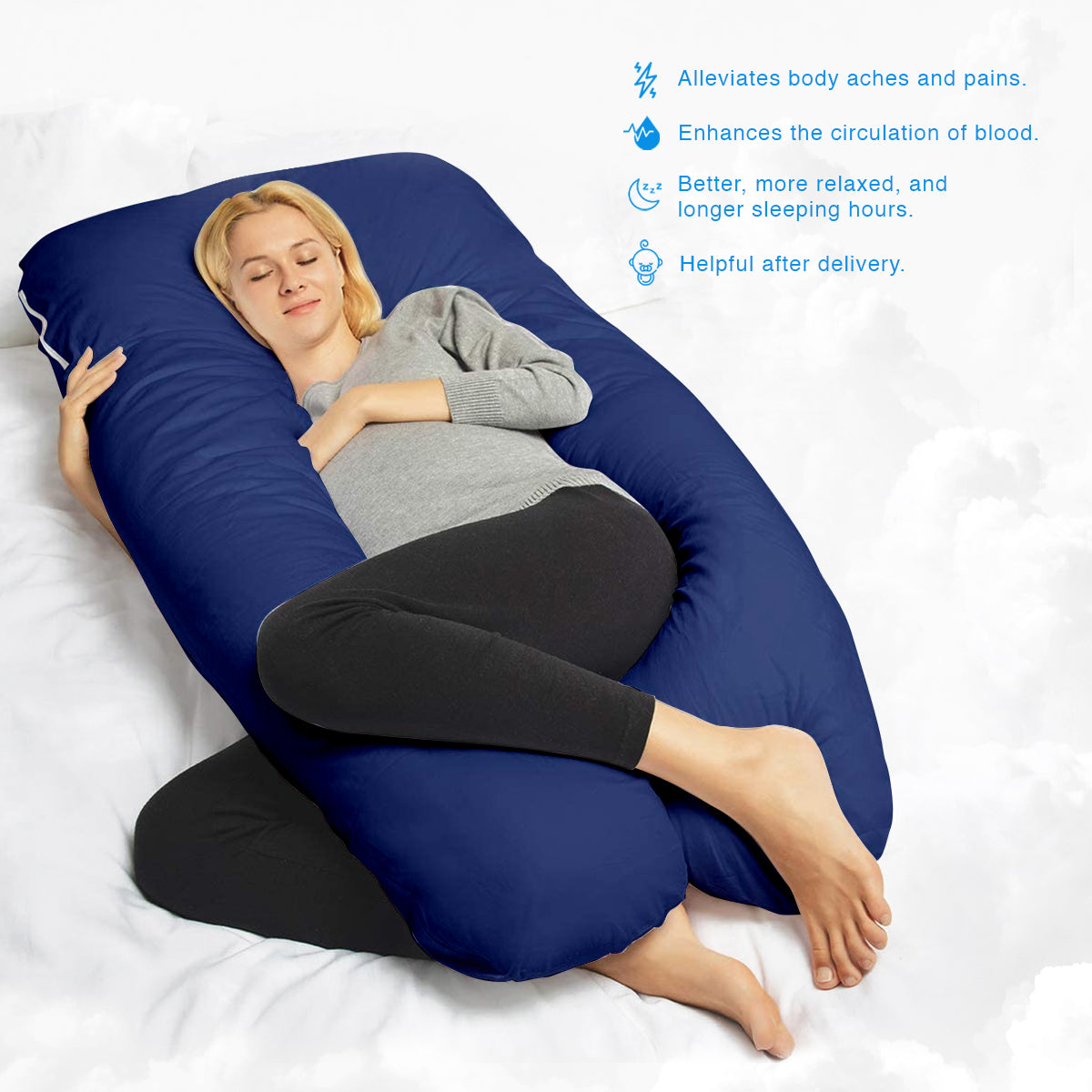 U-Shaped Pregnancy Pillow with Navy Blue Velvet Cover - ComfyPro Canada