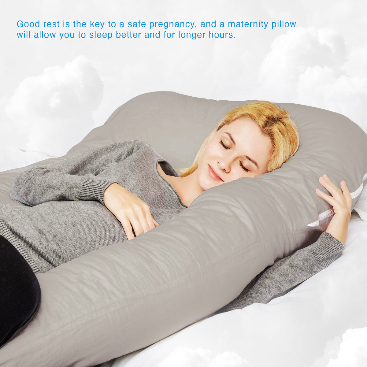 U-Shaped Pregnancy Pillow with Grey Velvet Cover - ComfyPro Canada