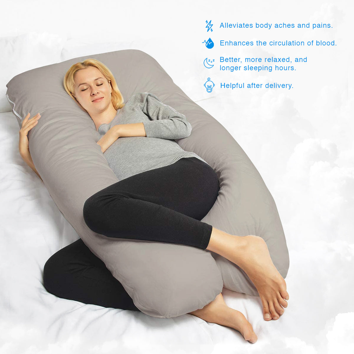 U-Shaped Pregnancy Pillow with Grey Velvet Cover - ComfyPro Canada