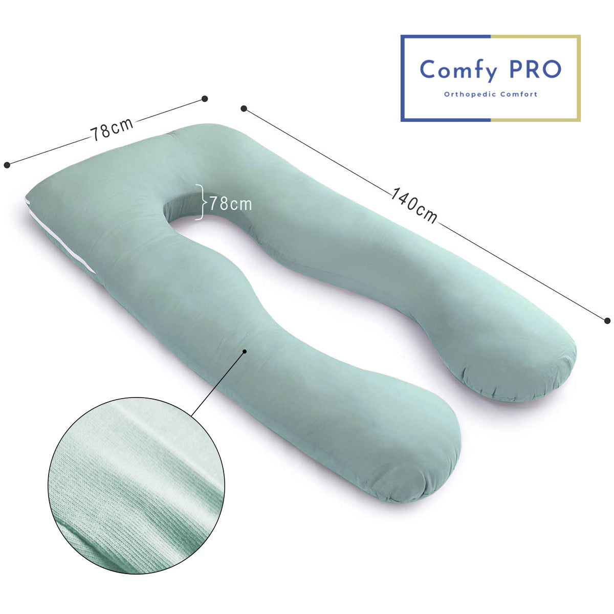 U-Shaped Pregnancy Pillow with Light Green Cotton Cover - ComfyPro Canada
