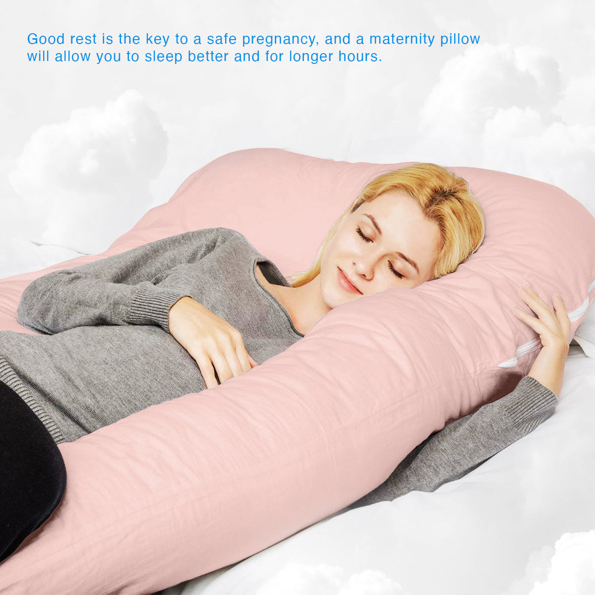 U-Shaped Pregnancy Pillow with Baby Pink 100% Cotton Cover - ComfyPro Canada
