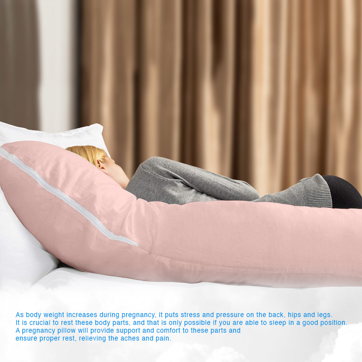 U-Shaped Pregnancy Pillow with Baby Pink 100% Cotton Cover - ComfyPro Canada
