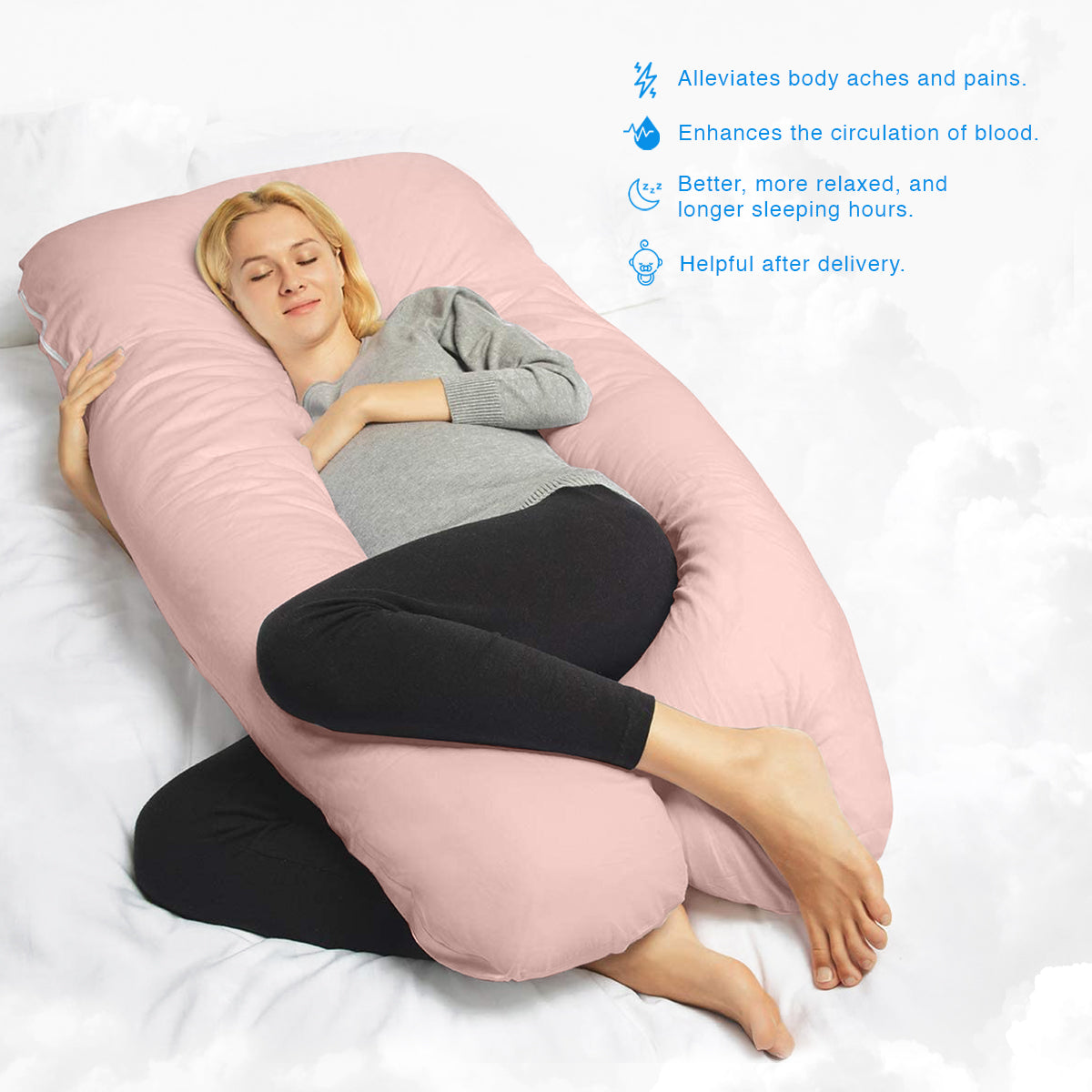 U-Shaped Pregnancy Pillow with Baby Pink 100% Cotton Cover - ComfyPro Canada