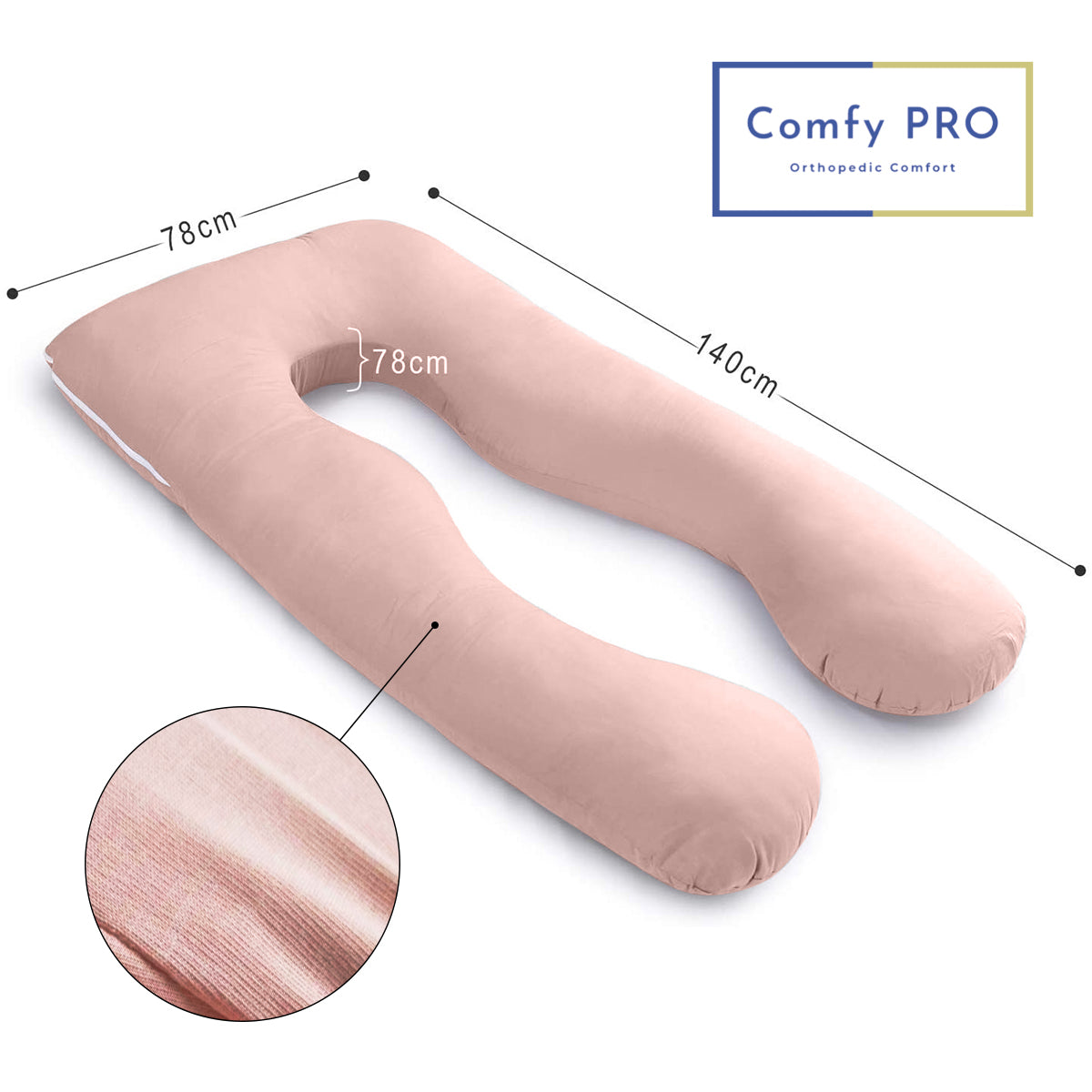 U-Shaped Pregnancy Pillow with Baby Pink 100% Cotton Cover - ComfyPro Canada
