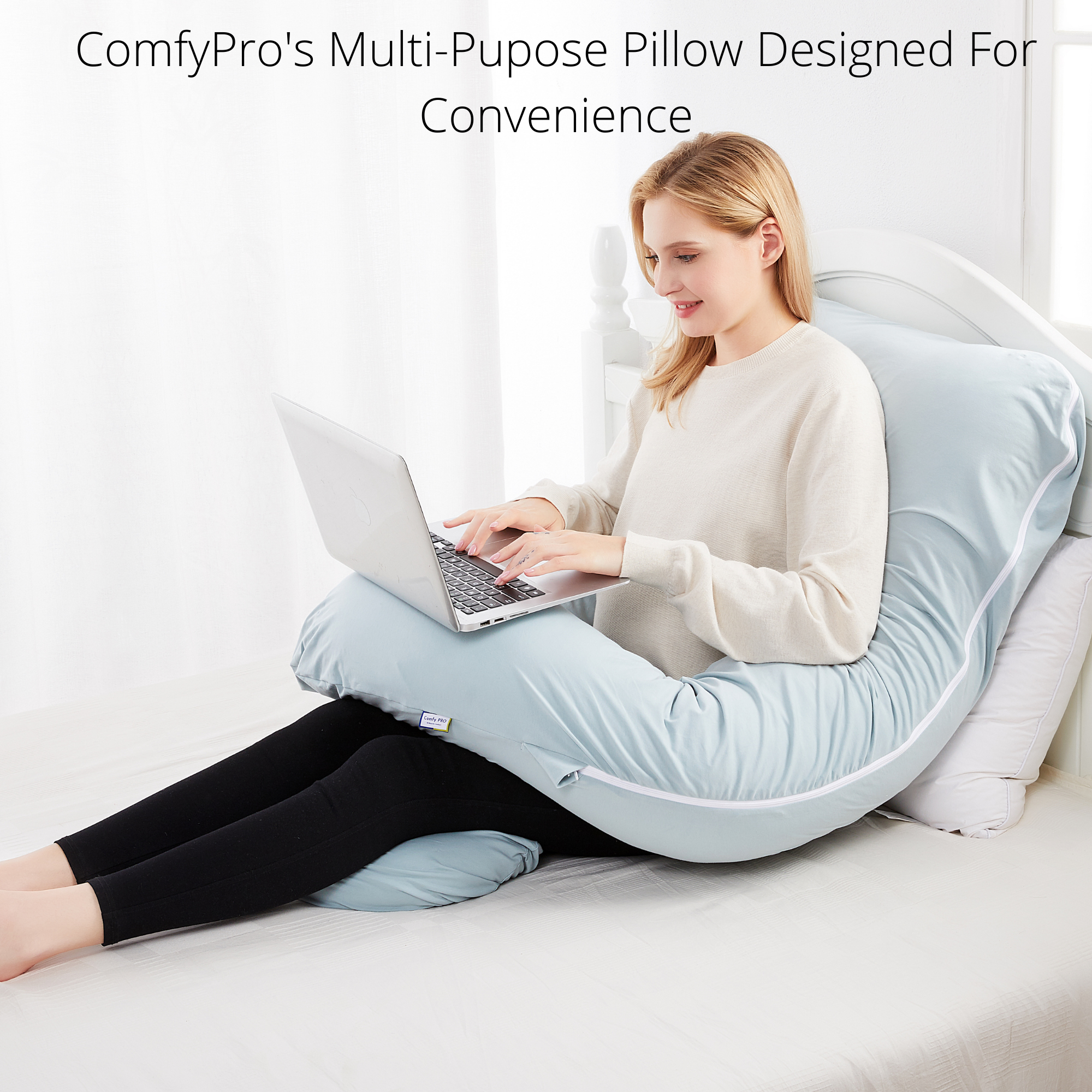 U-Shaped Pregnancy Pillow with Light Green Cotton Cover - ComfyPro Canada