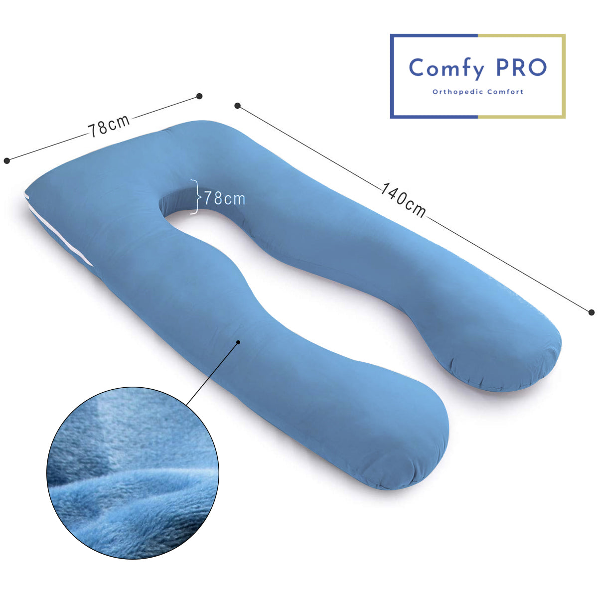 U-Shaped Pregnancy Pillow with Light Blue Velvet Cover - ComfyPro Canada