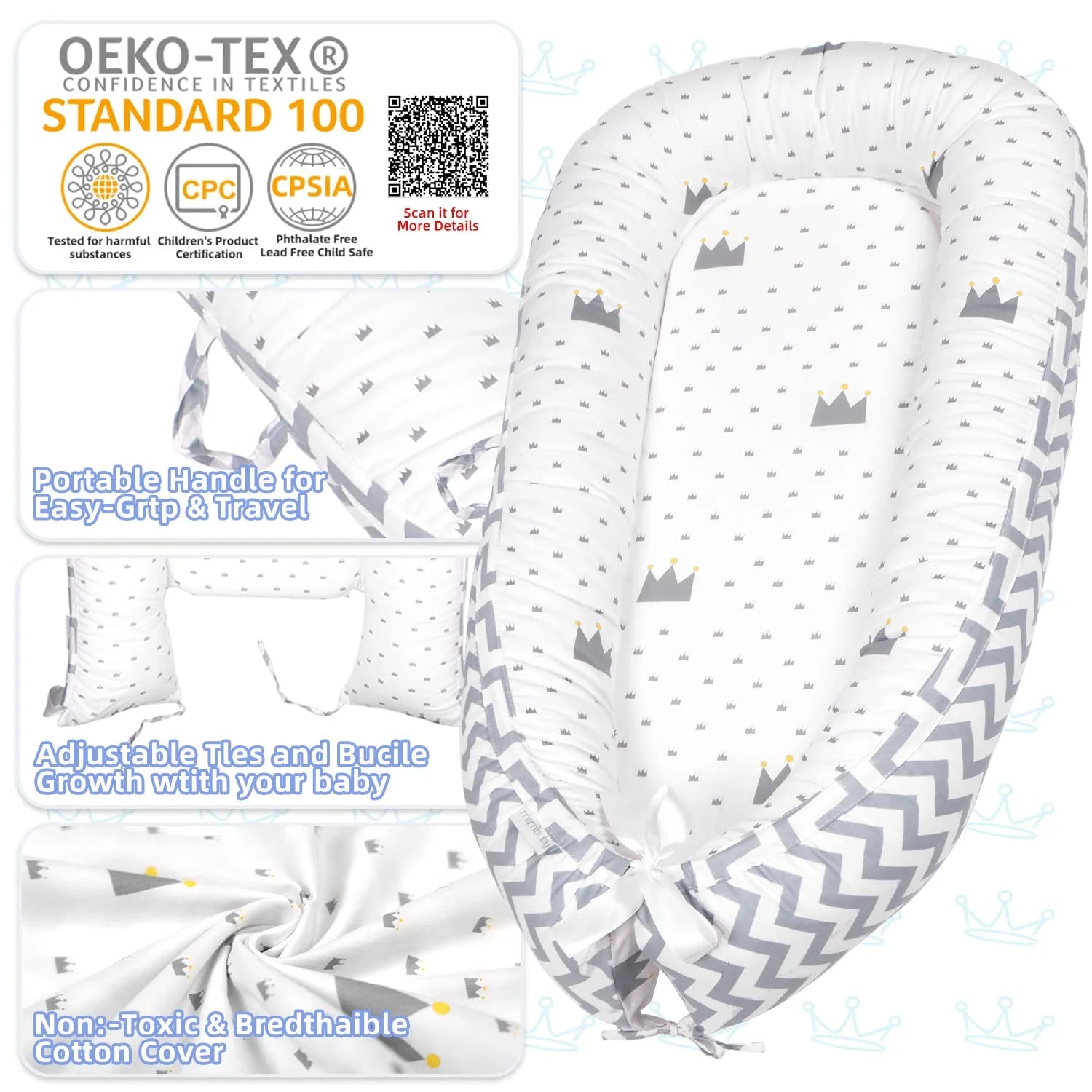 Portable Newborn Baby Lounger Nest Pod Crib Cot Bed Sleeping Babies Bassinet
