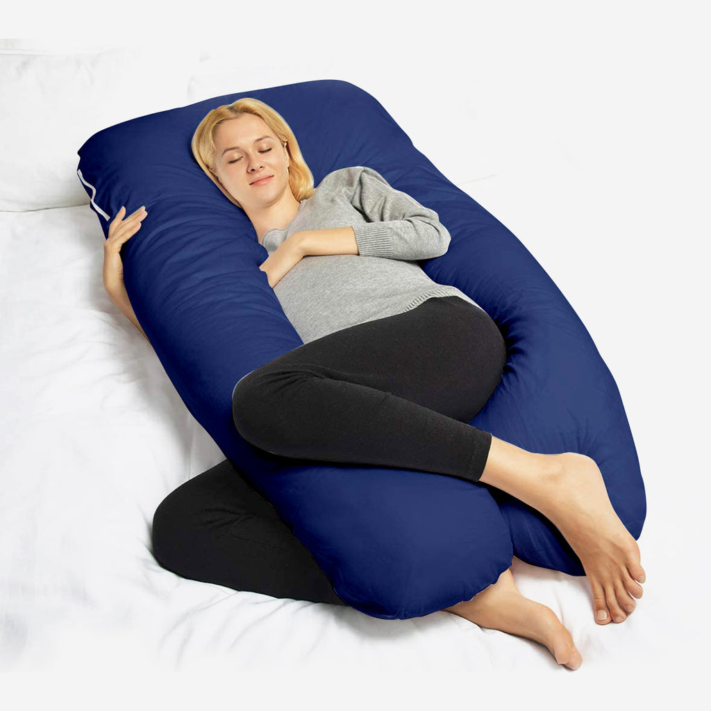 U-Shaped Pregnancy Pillow with Navy Blue Velvet Cover - ComfyPro Canada