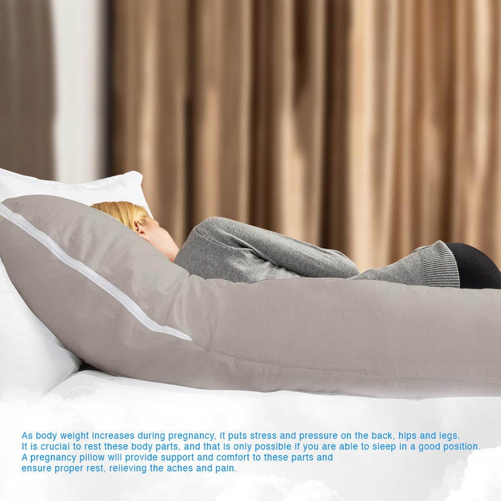 U-Shaped Pregnancy Pillow with Grey Velvet Cover - ComfyPro Canada