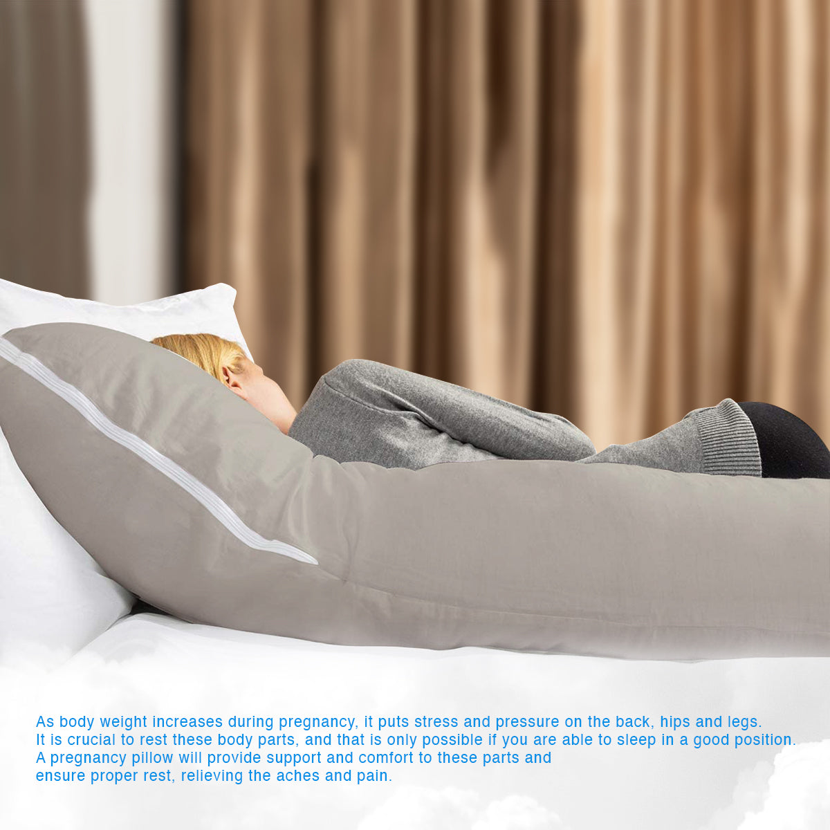 U-Shaped Pregnancy Pillow with Grey Velvet Cover - ComfyPro Canada