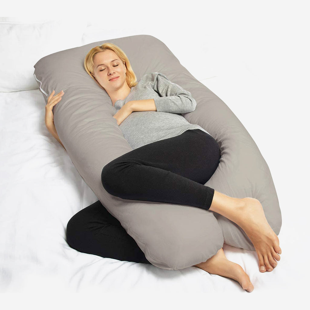 U-Shaped Pregnancy Pillow with Grey Velvet Cover - ComfyPro Canada