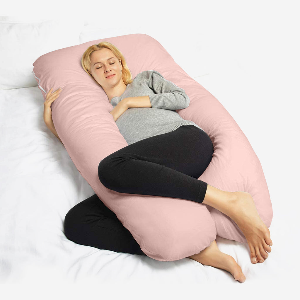 U-Shaped Pregnancy Pillow with Baby Pink 100% Cotton Cover - ComfyPro Canada