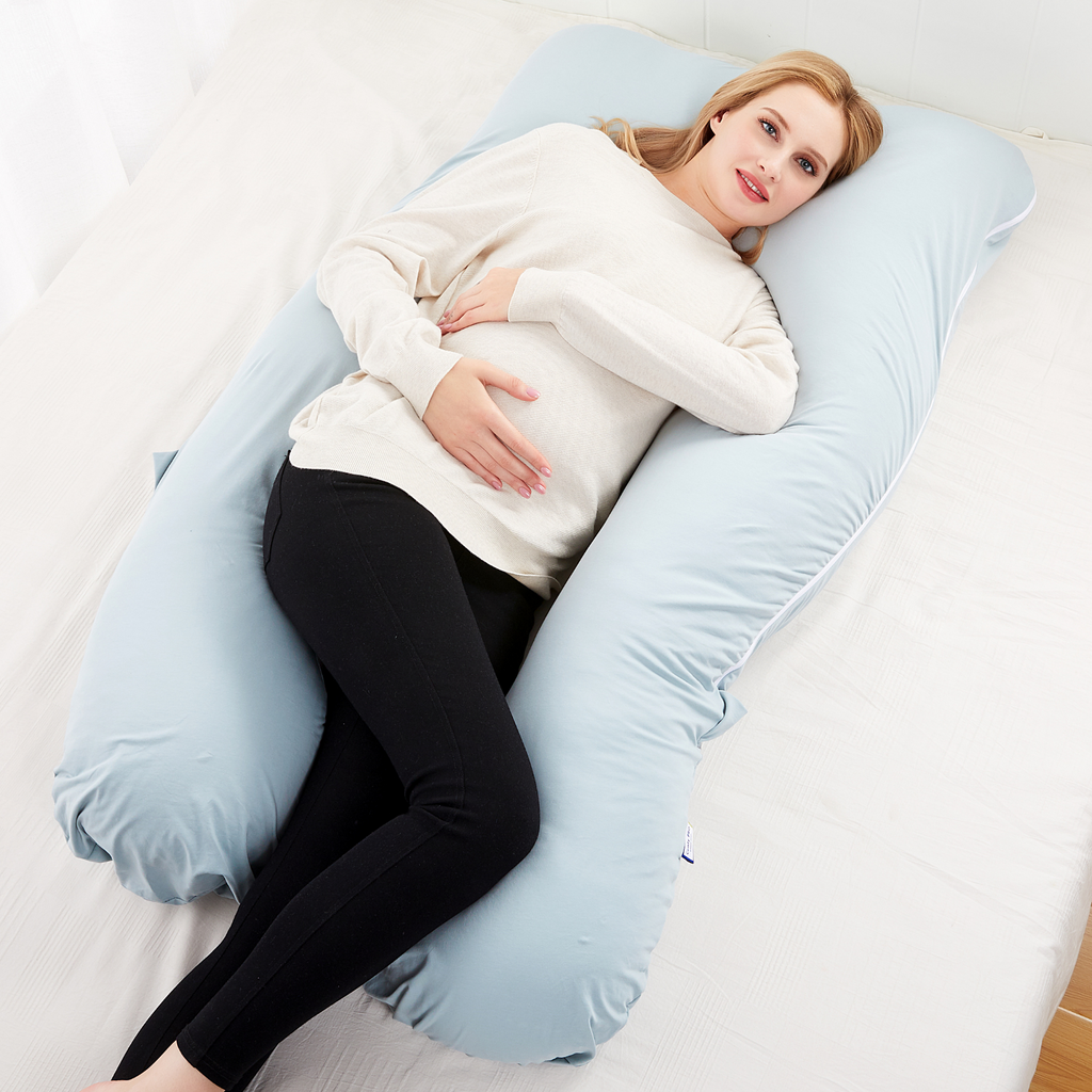 U-Shaped Pregnancy Pillow with Light Green Cotton Cover - ComfyPro Canada