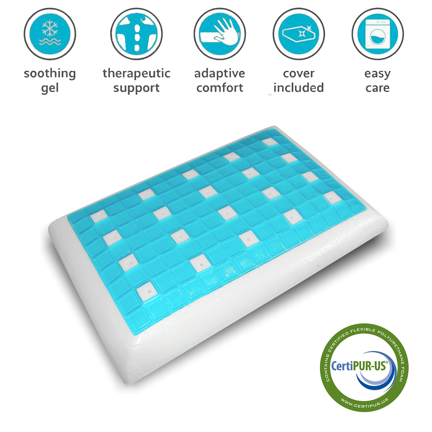 Wave Cooling Gel Memory Foam Pillow with Cover - ComfyPro Canada