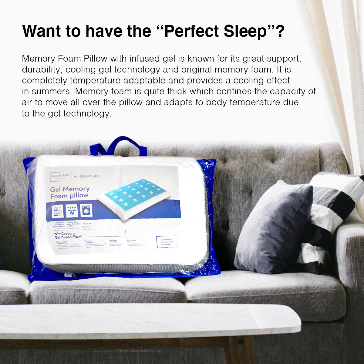 Wave Cooling Gel Memory Foam Pillow with Cover - ComfyPro Canada