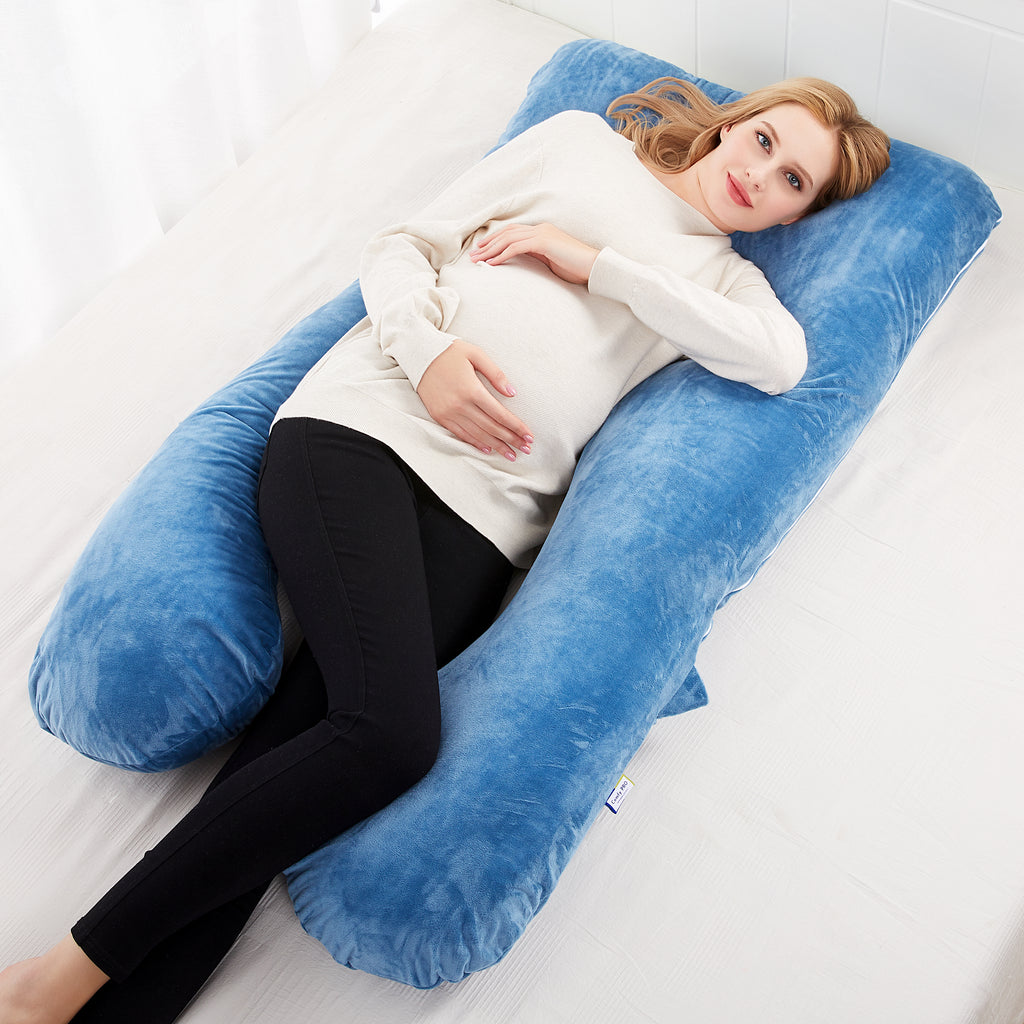 U-Shaped Pregnancy Pillow with Light Blue Velvet Cover - ComfyPro Canada