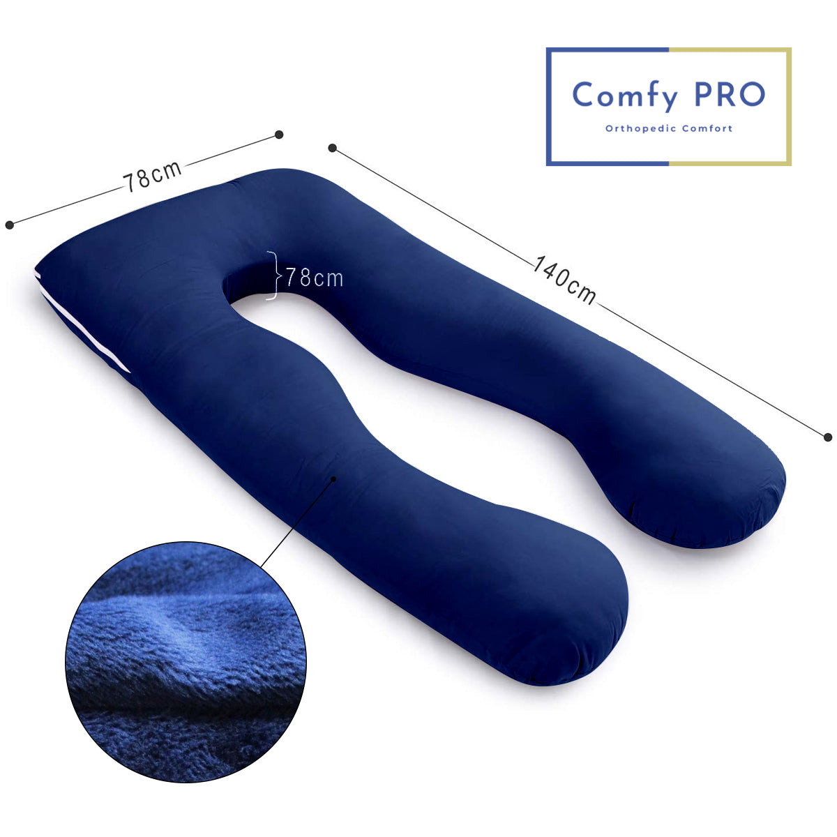 U-Shaped Pregnancy Pillow with Navy Blue Velvet Cover - ComfyPro Canada